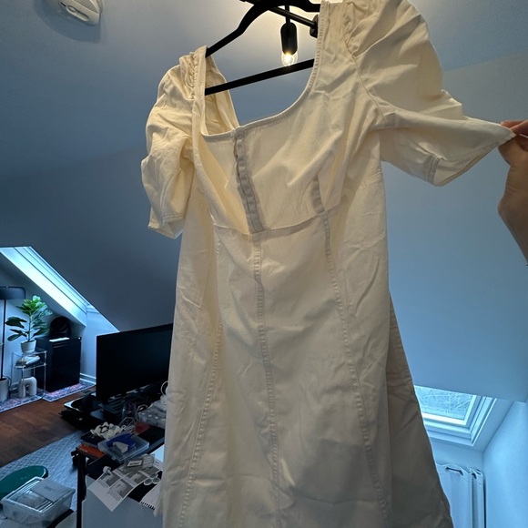 NWT Free People Cream Denim Minidress Puff Sleeve Cheyenne Sundress NEW - Picture 6 of 16